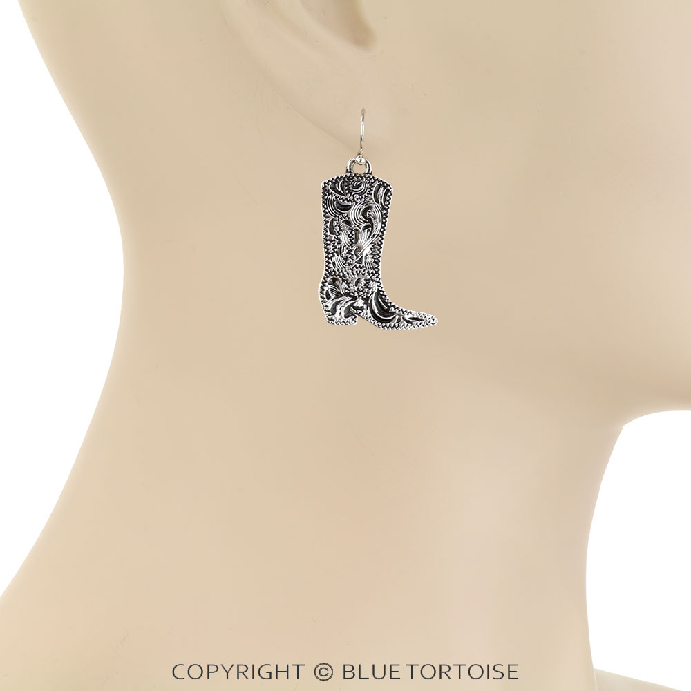 Western Etched Boot Dangle Earrings - Image 2