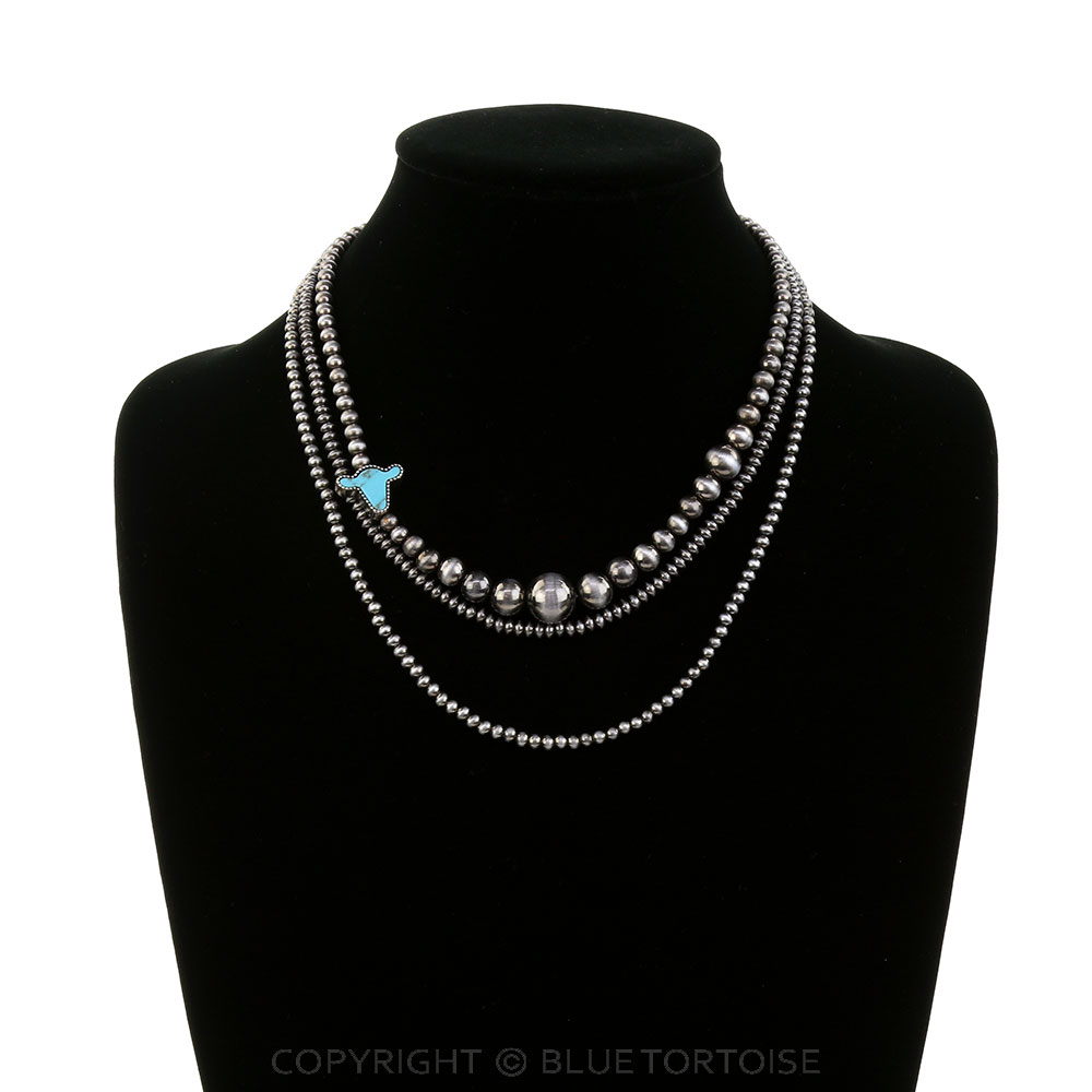 3 Layered Western Bead Necklace - Cow Head Stone - Image 2