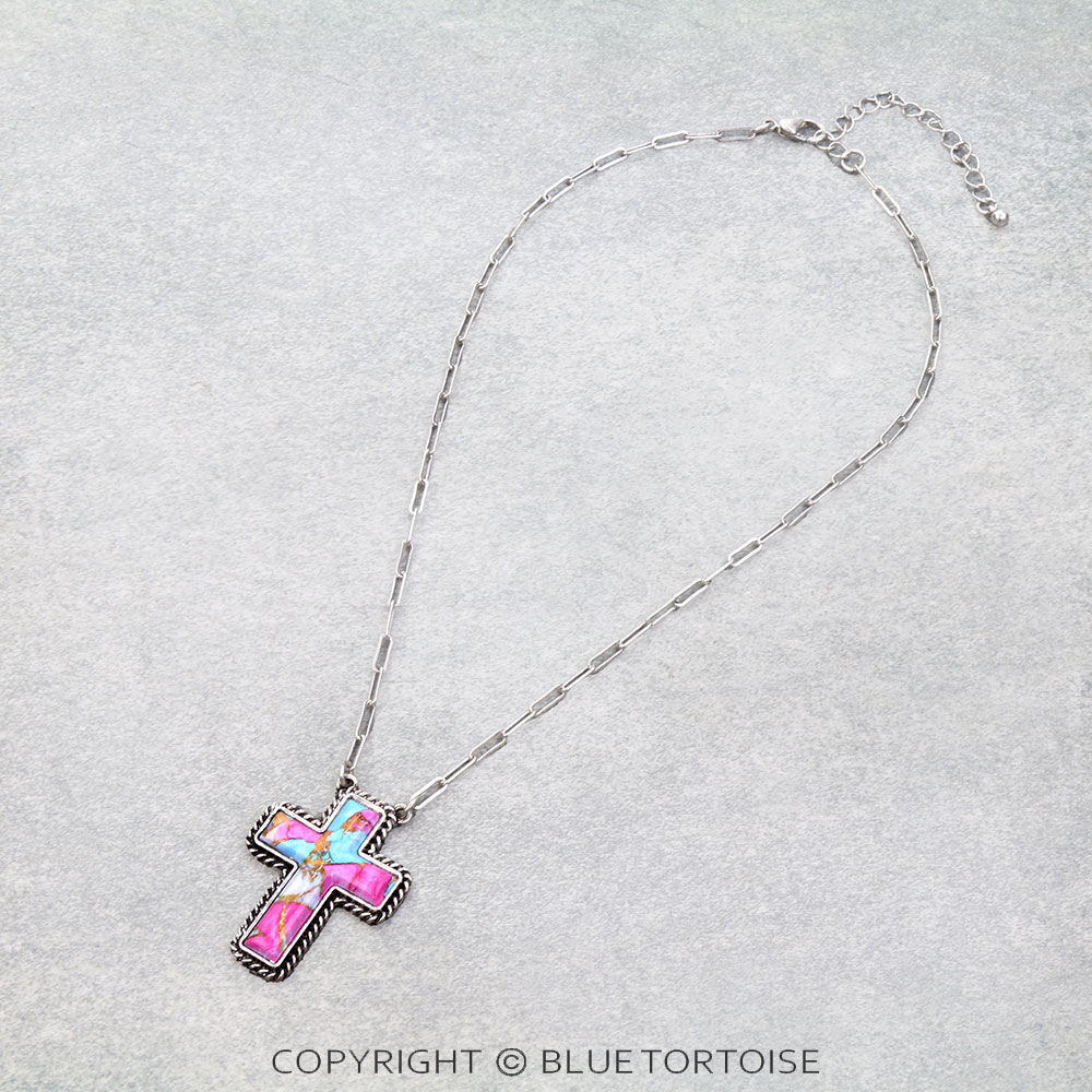 Western Cross Stone Necklace