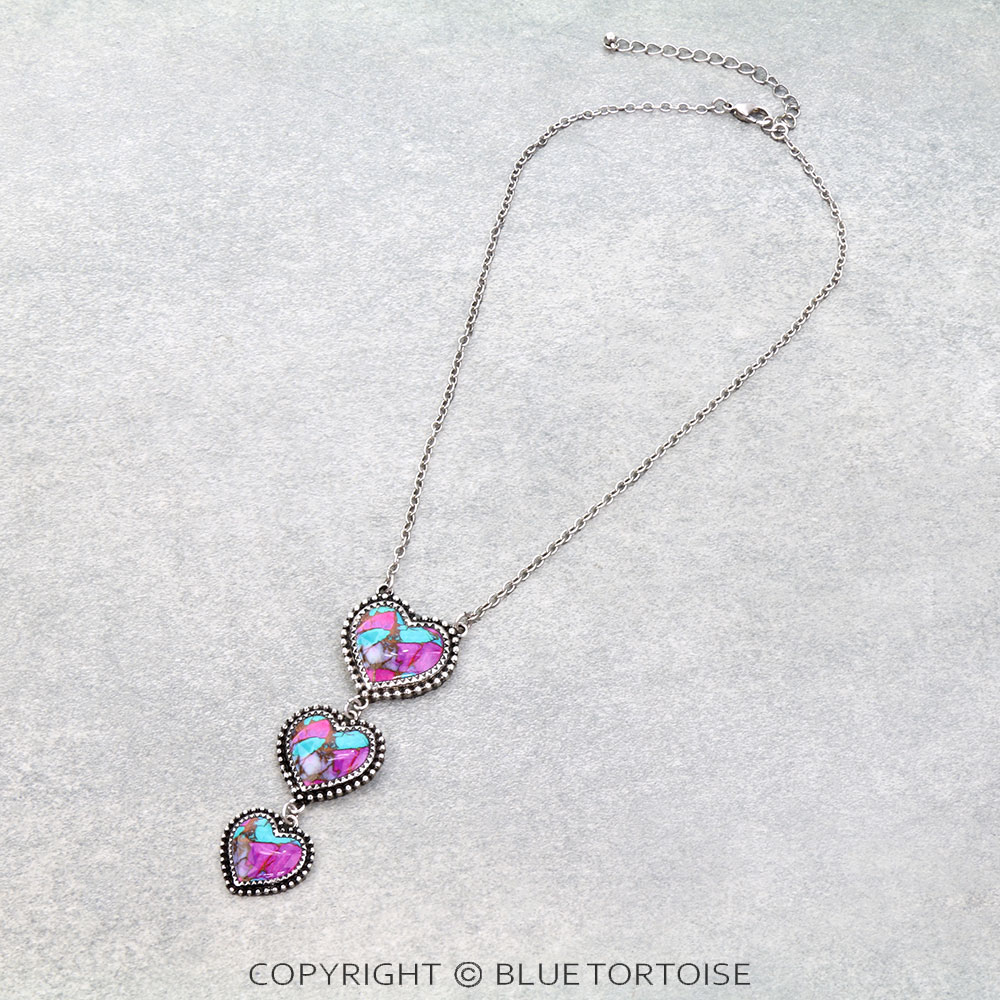 Western Heart Stone Drop Necklace