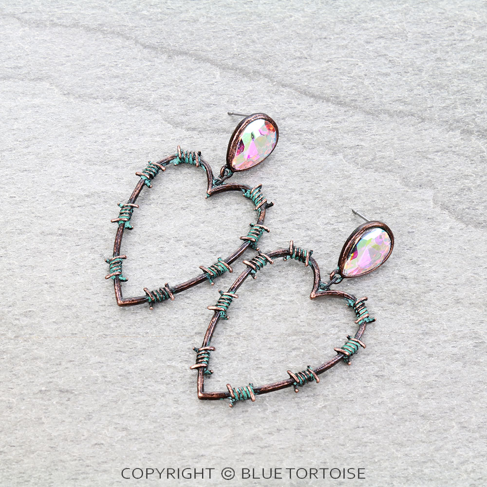 Western Barbed Wire Heart Stud Earrings
