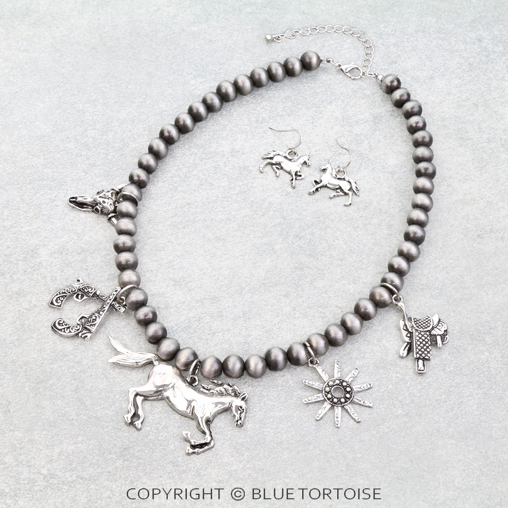 Western Horse Multi Charm Necklace Set