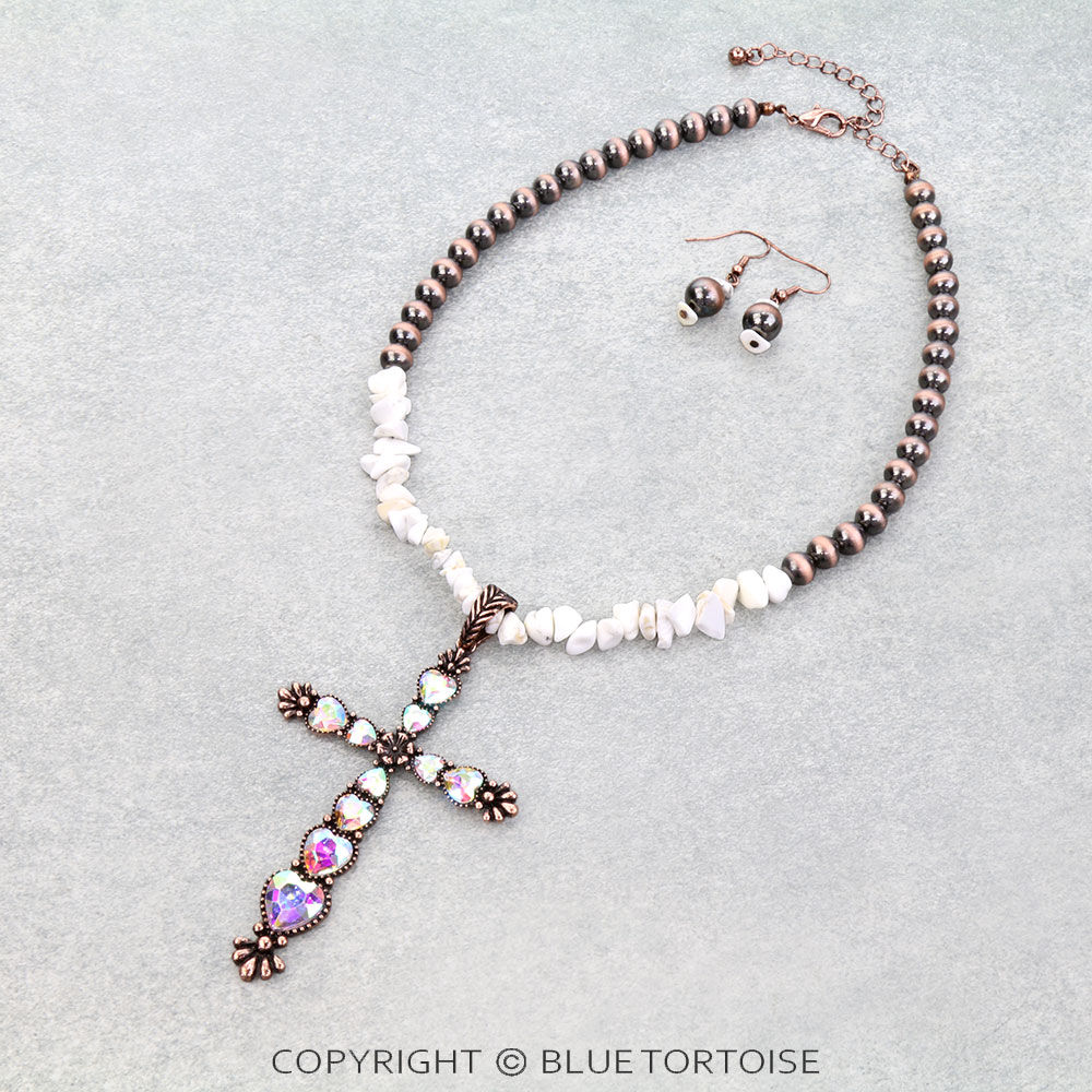 Western Cross Stone Pendant Necklace Set
