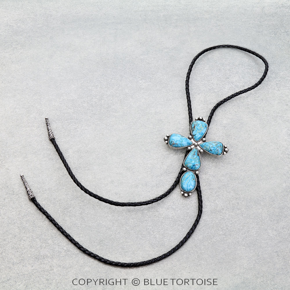 Western Cross Hand Stone Bolo Necklace