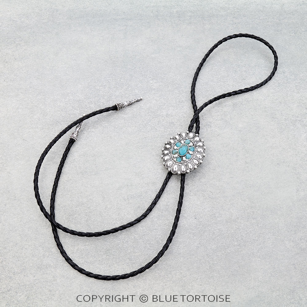 Western Concho Stone Bolo Necklace