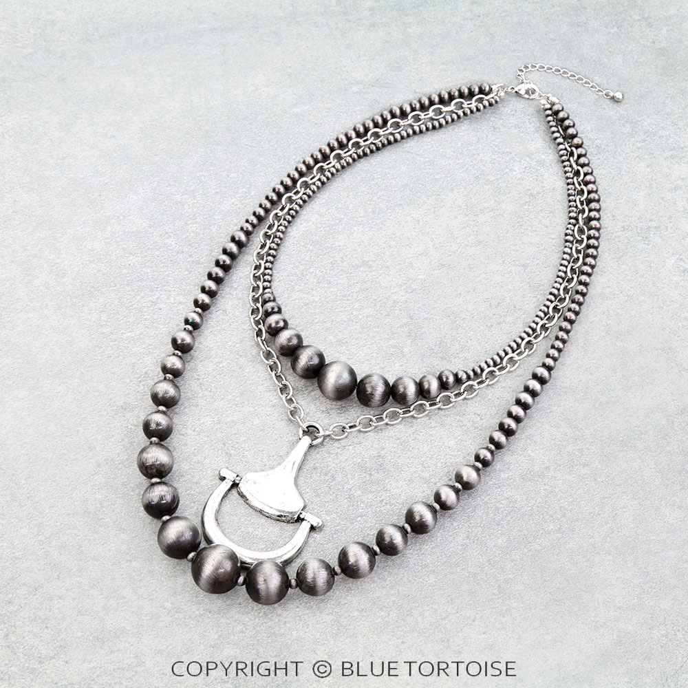 3 Layered Western Horsebit & Pearl Necklace