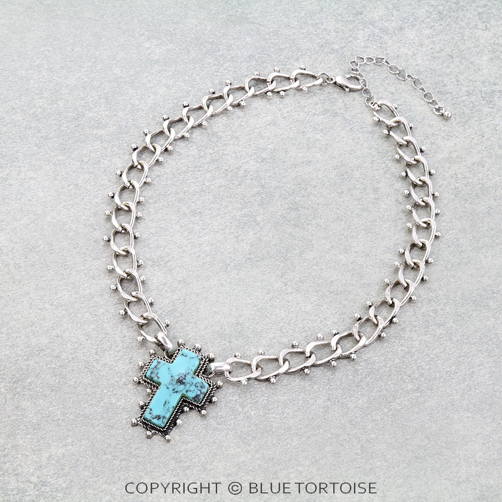 Western Cross Hand Stone Necklace