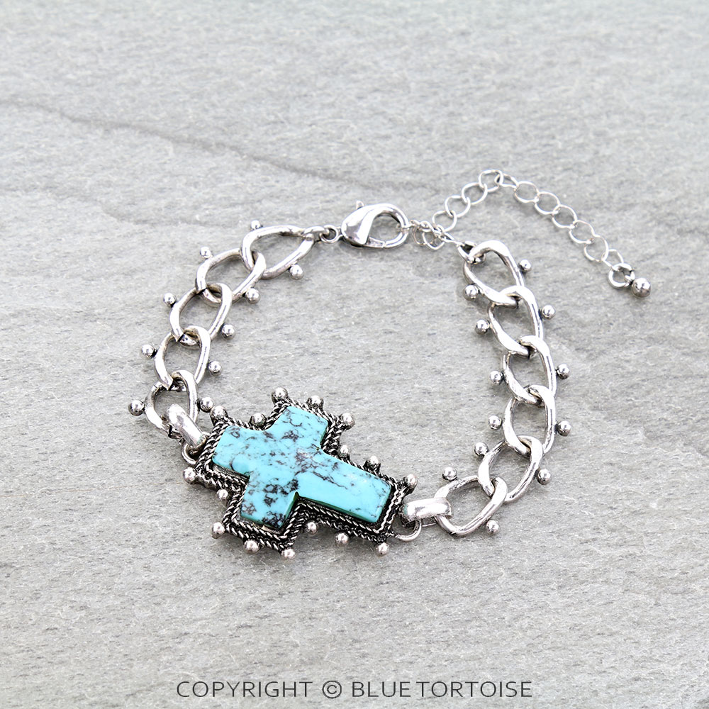 Western Cross Hand Stone Link Bracelet