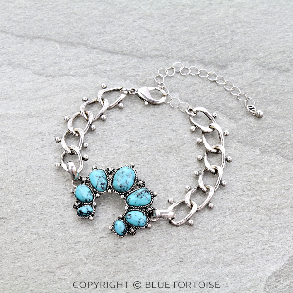 Western Squash Blossom Hand Stone Link Bracelet