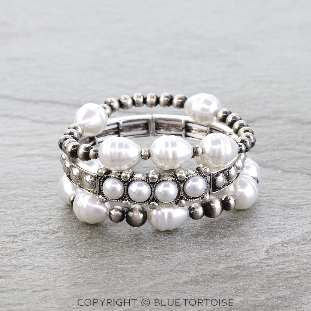 Western Navajo Style Pearl Stackable Bracelet