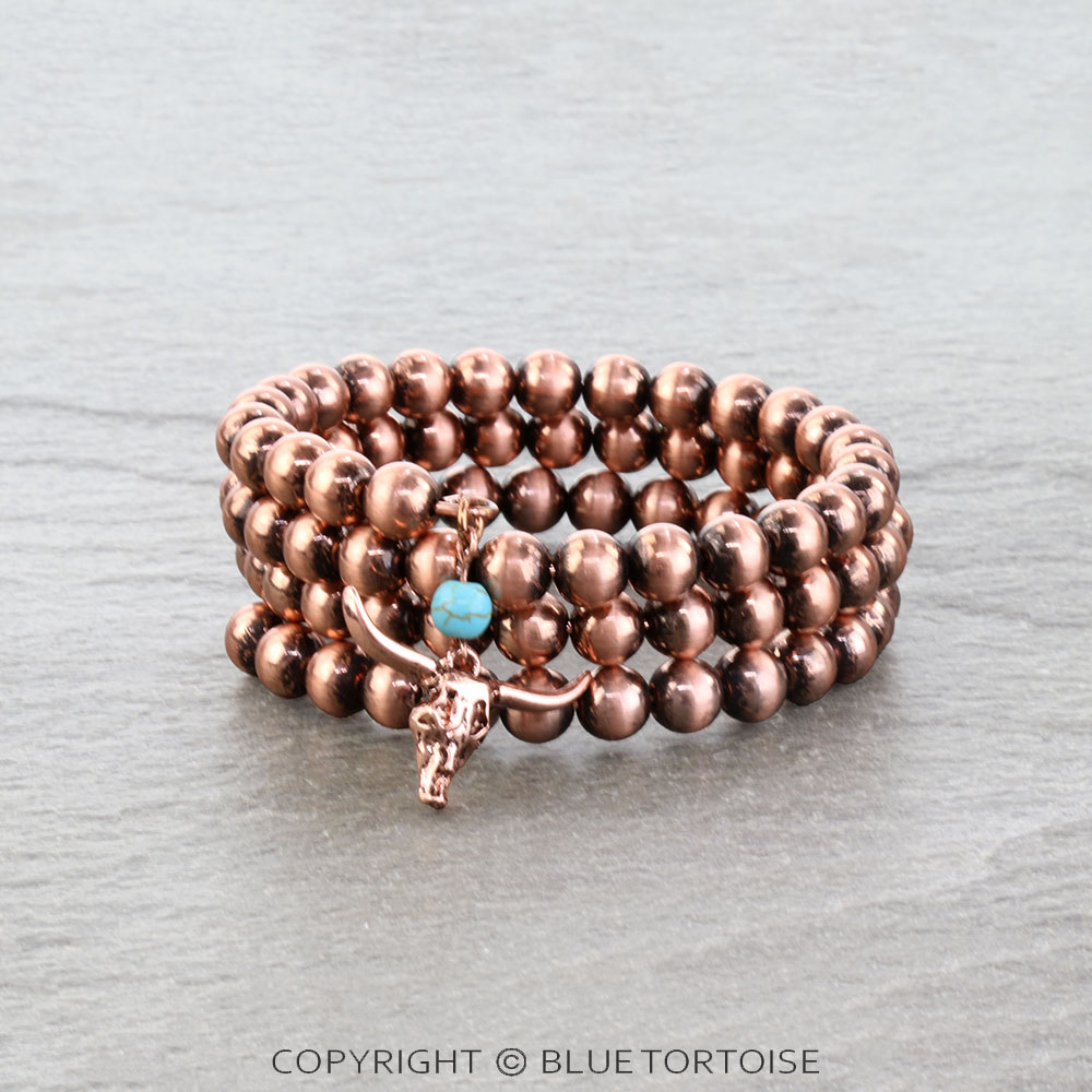 Western Navajo Style Pearl Steer Skull Wrap Bracelet