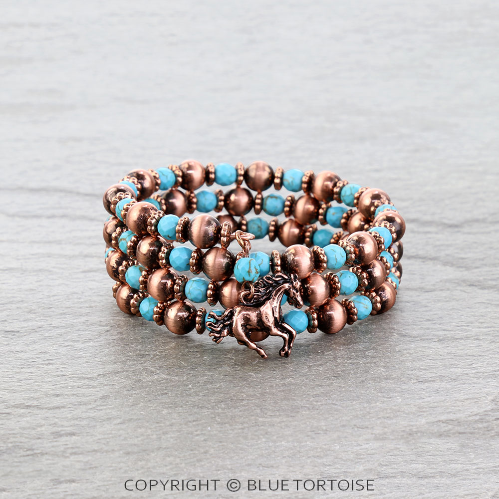 Western Navajo Style Pearl Horse Wrap Bracelet