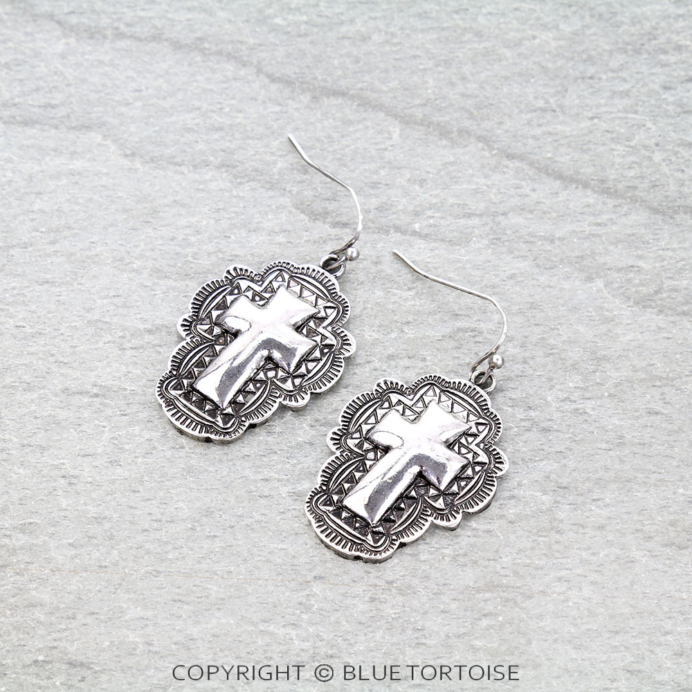 Western Cross Concho Dangle Earrings