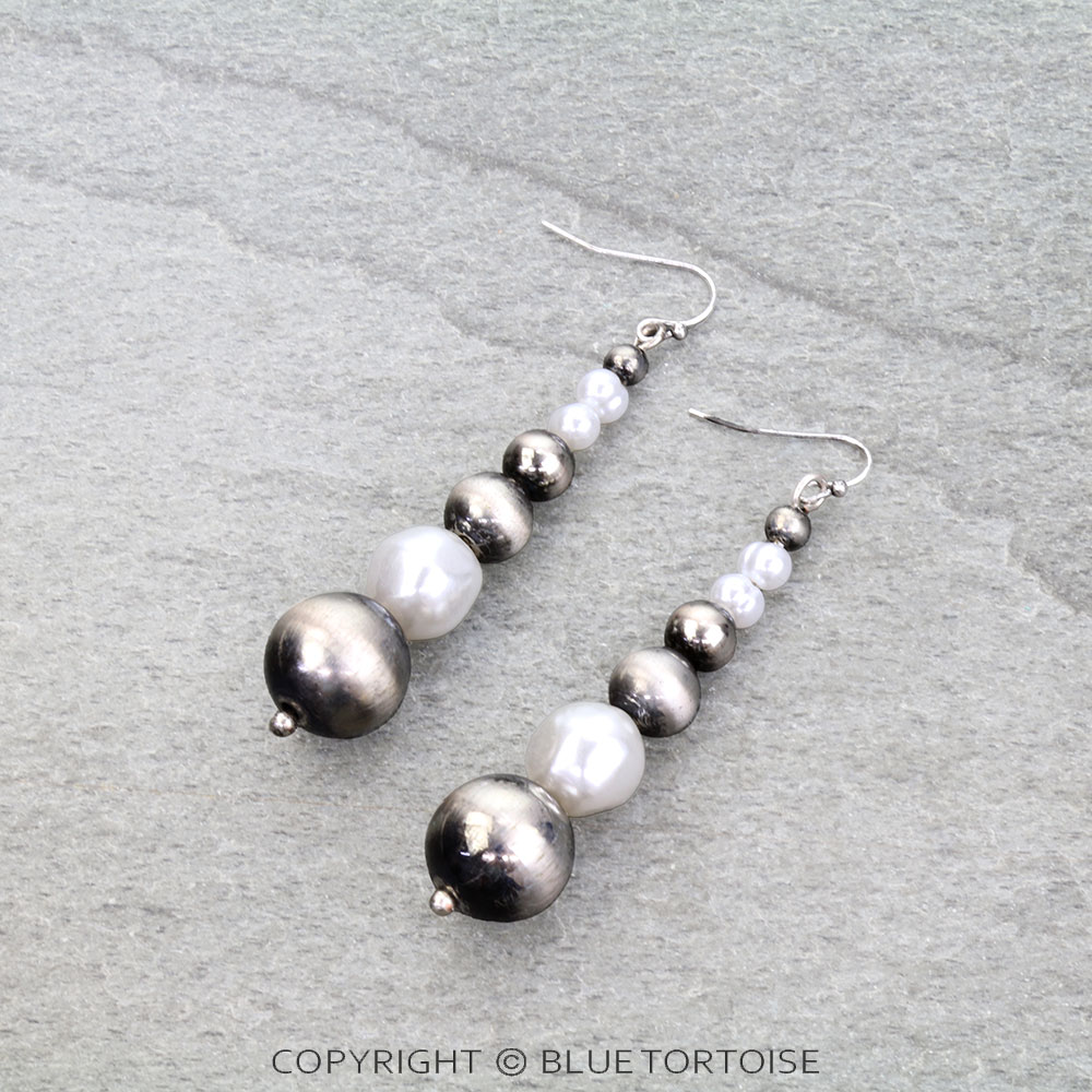 Navajo Style Pearl Drop Dangle Earrings