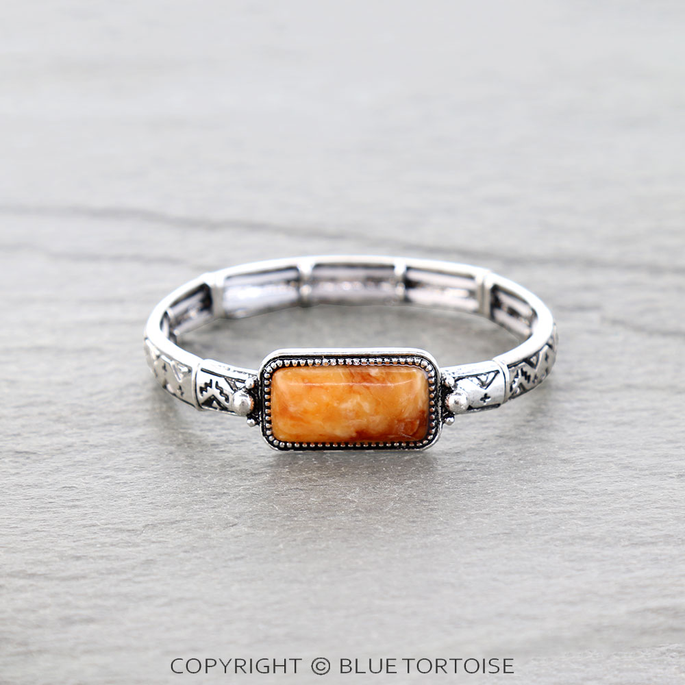 Western Aztec TXR Bar Hand Stone Stretch Bracelet