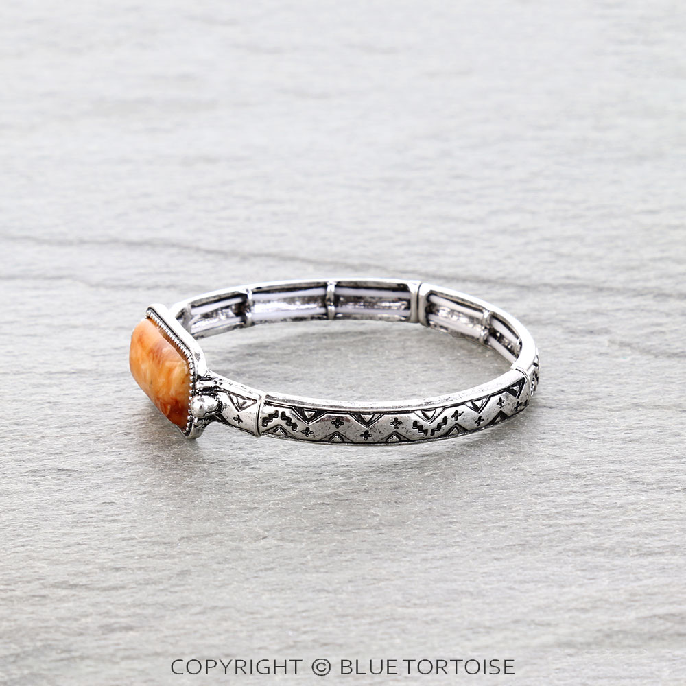 Western Aztec TXR Bar Hand Stone Stretch Bracelet - Image 2