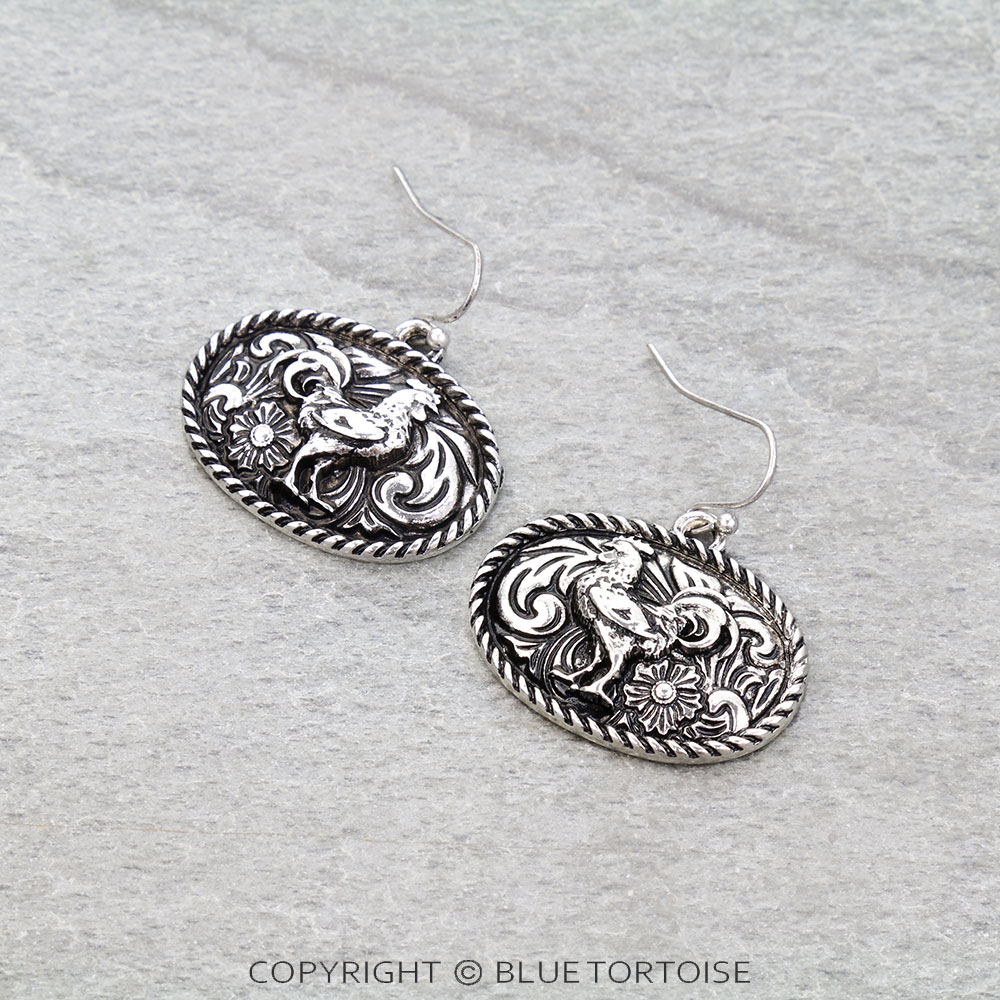 Western Small Oval Rooster Dangle Earrings