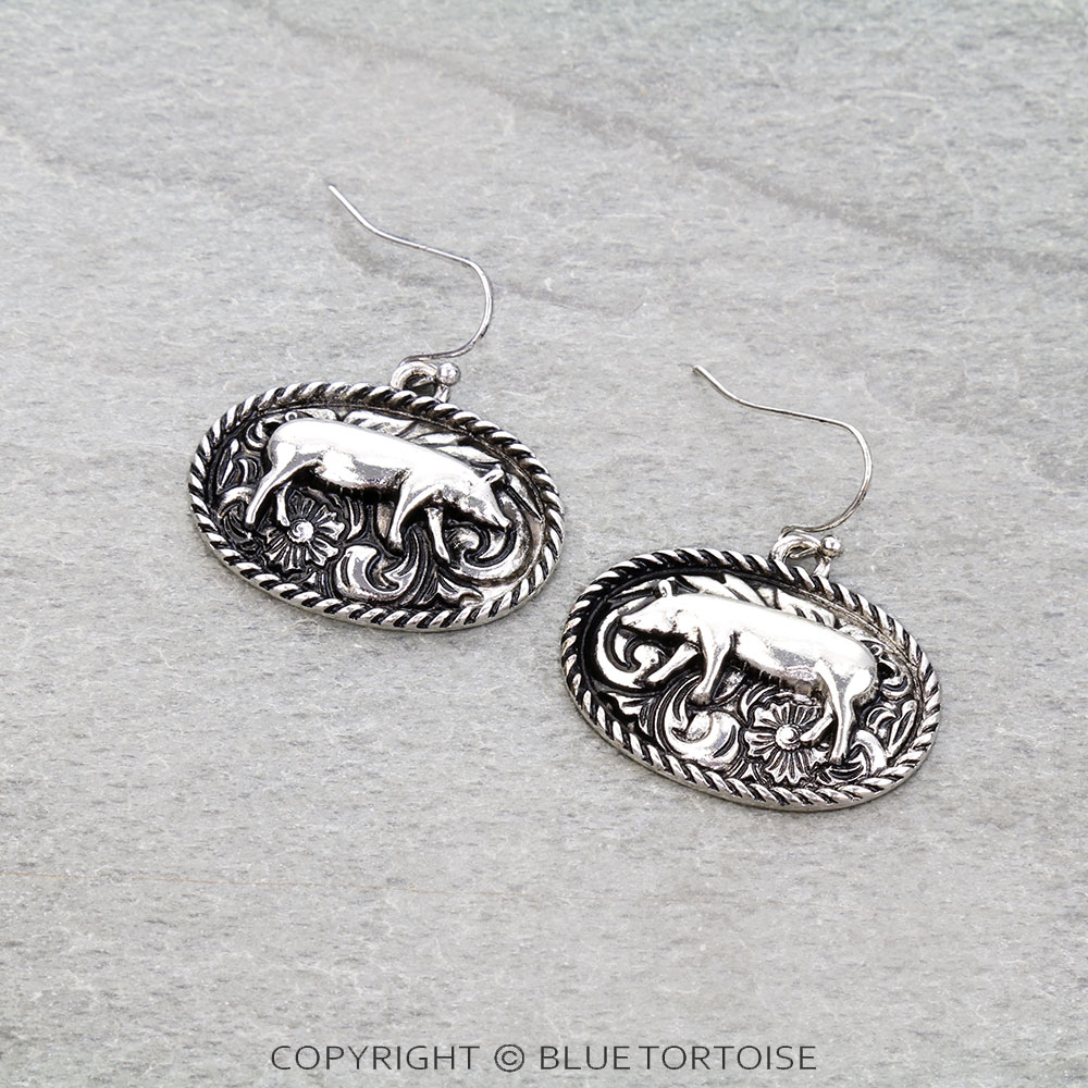 Western Small Oval Pig Dangle Earrings