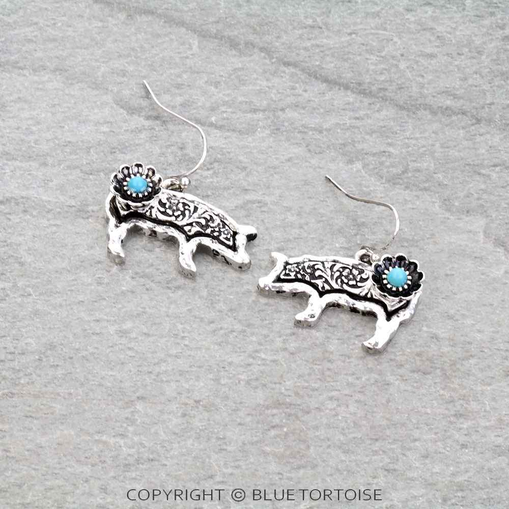 Western Dainty Pig Flower Dangle Earrings