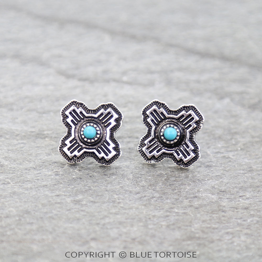 Western Small Cross Concho Stud Earrings