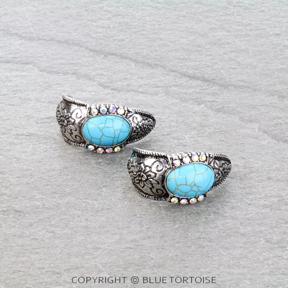 Western Flower Stone Hoop Earrings