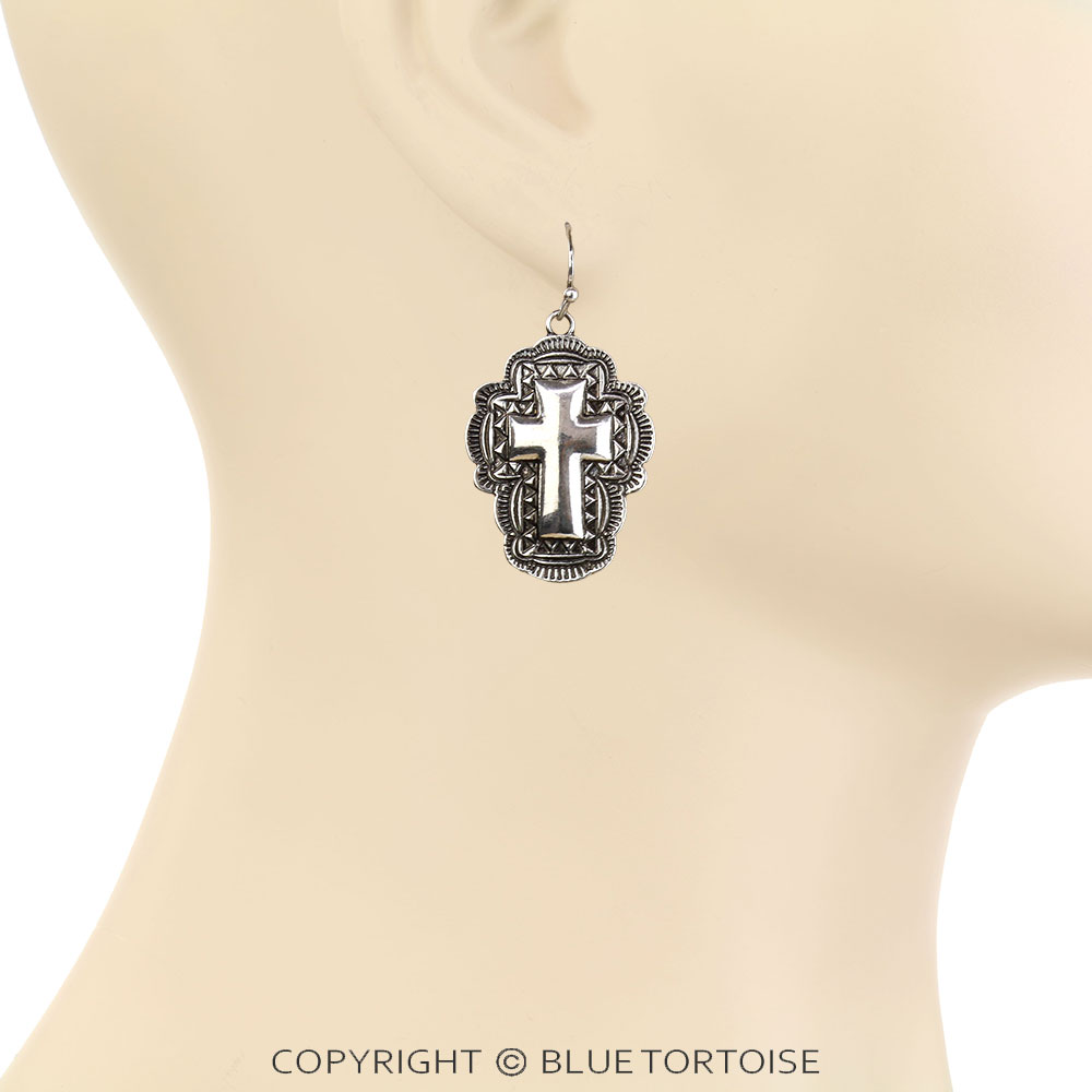 Western Cross Concho Dangle Earrings - Image 2