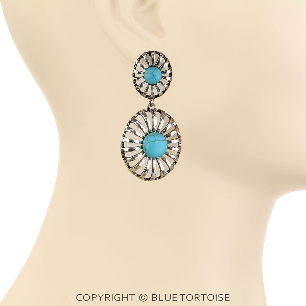Western Concho Stone Stud Earrings - Image 2