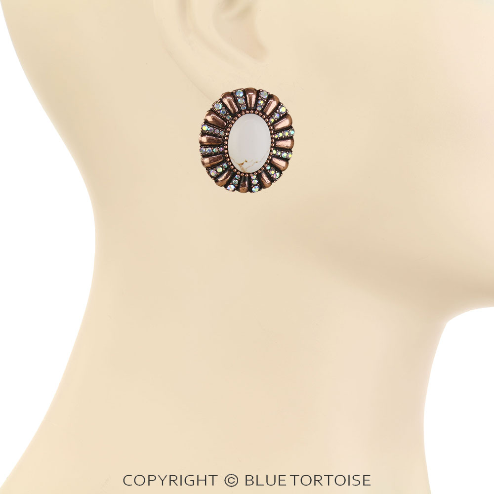 Western Concho Stone Stud Earrings - Image 2