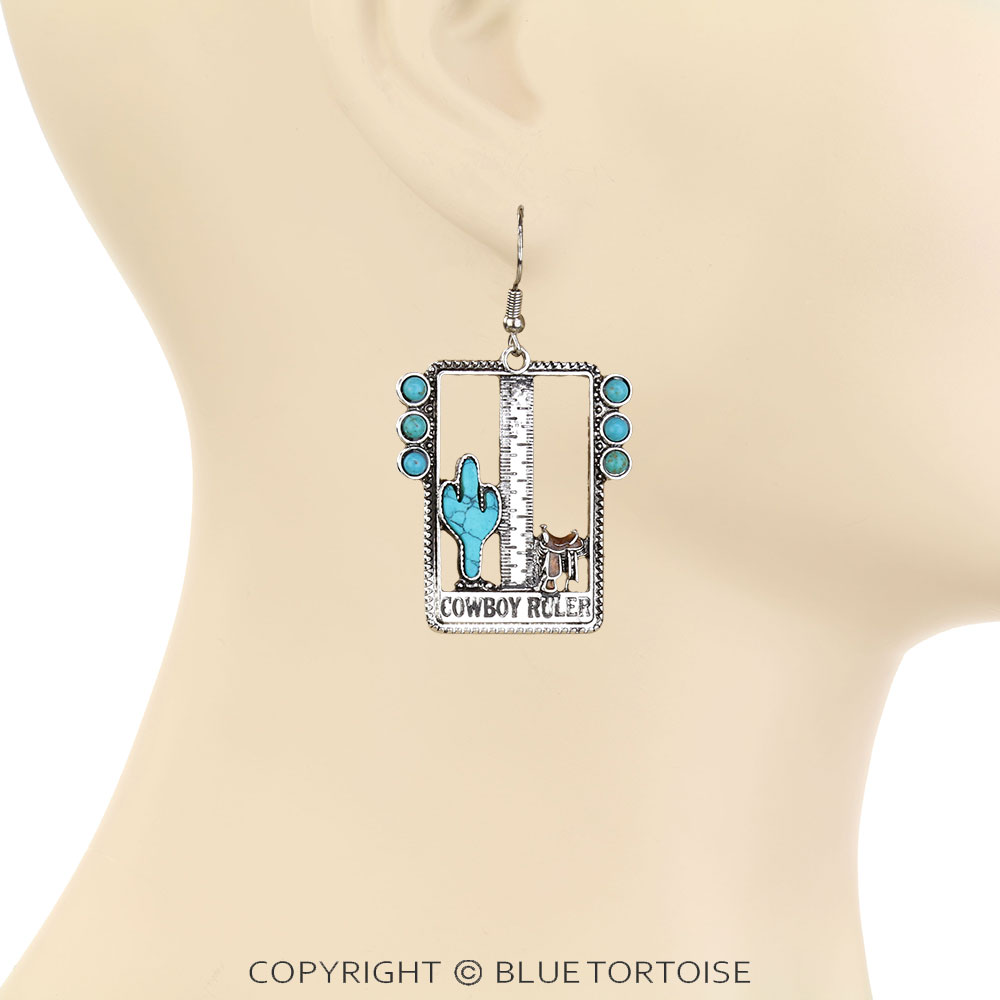 Western Cowboy Ruler Stone Dangle Earrings - Image 2