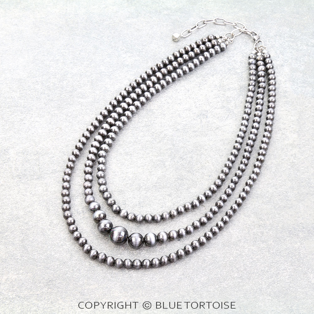 Navajo Style Pearl 3 Layered Necklace