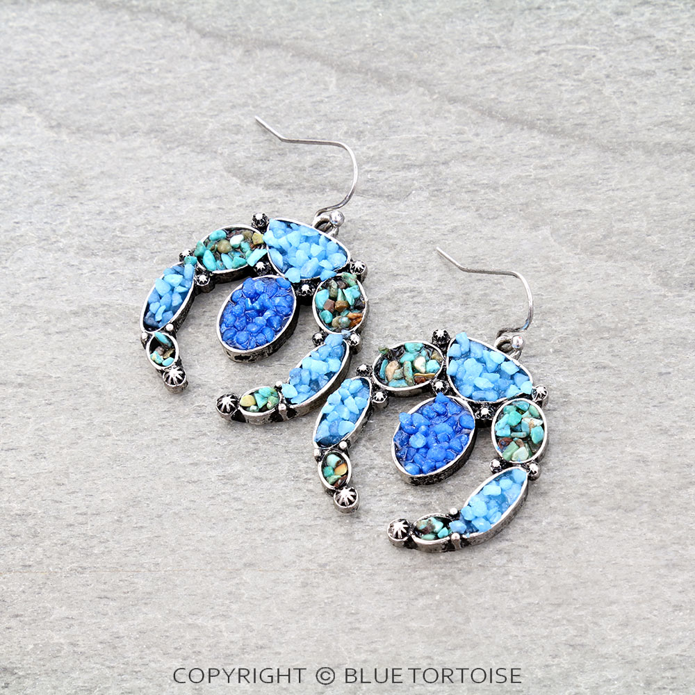 Western Squash Blossom Chip Stone Dangle Earrings