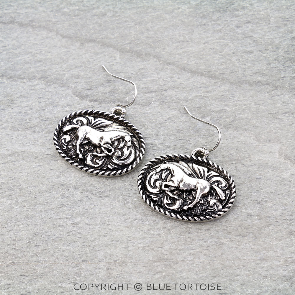 Western Small Oval Horse Dangle Earrings