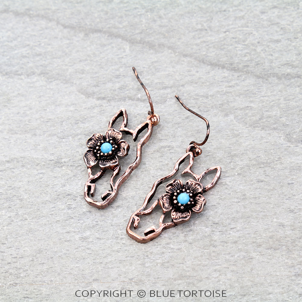 Western Horse & Flower Dangle Earrings