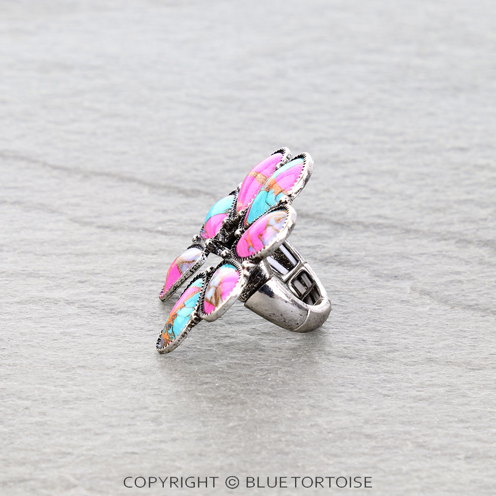 Western Squash Blossom Stone Stretch Ring - Image 2
