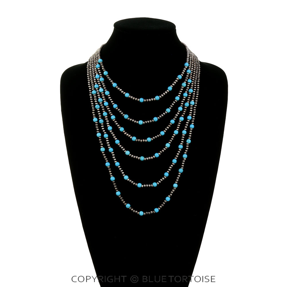 6 Layered Navajo Style Pearl Necklace - Image 2