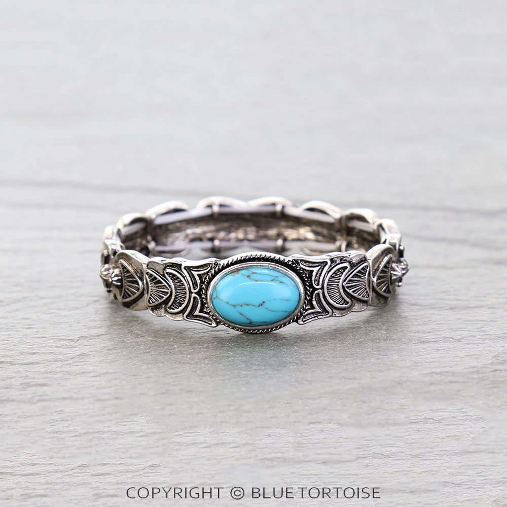 Western Concho Stone Filigree Stretch Bracelet