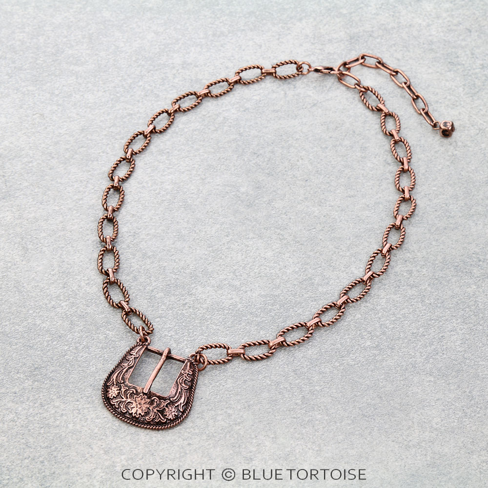 Western Floral Engraved Buckle Necklace