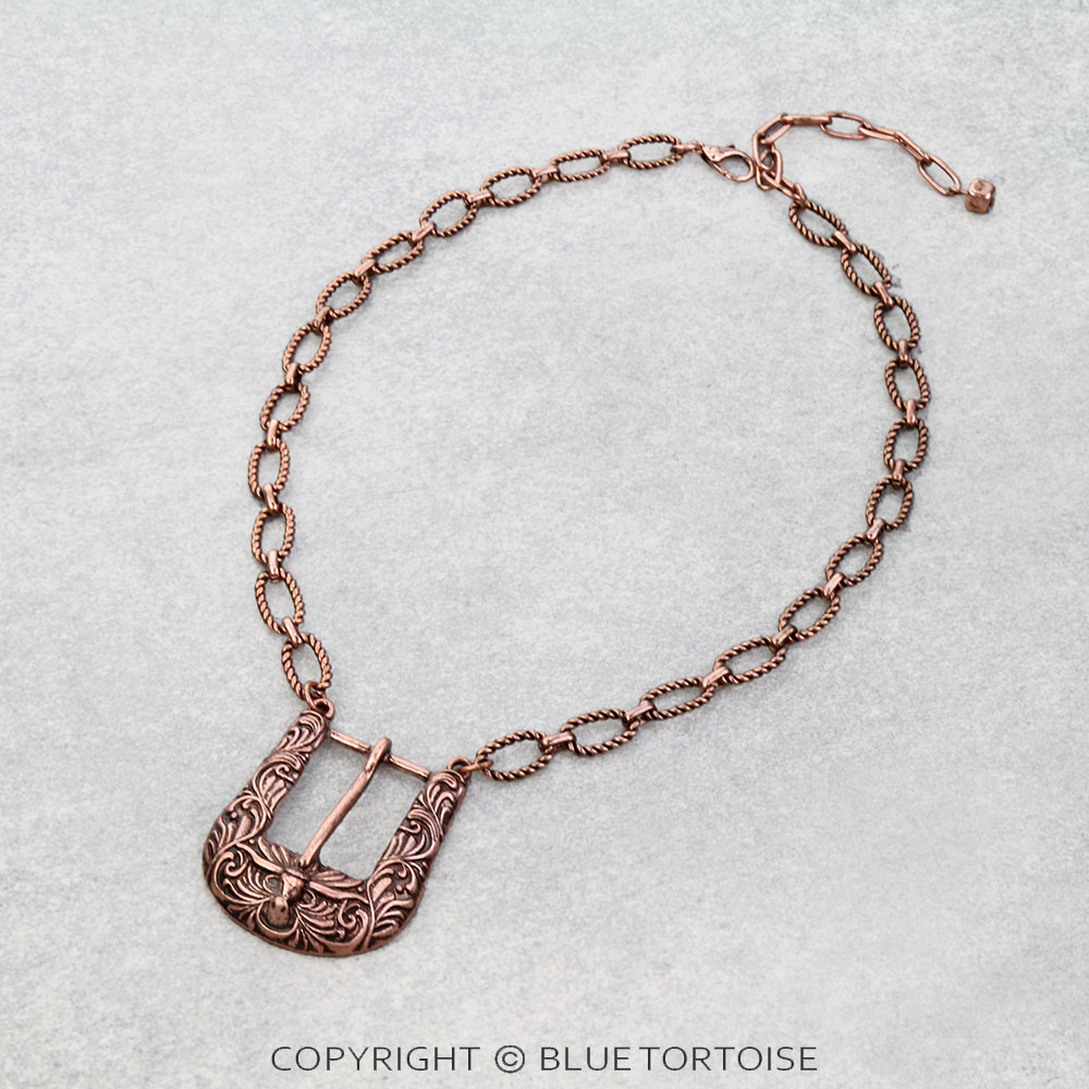 Western Steer Skull Filigree Buckle Necklace
