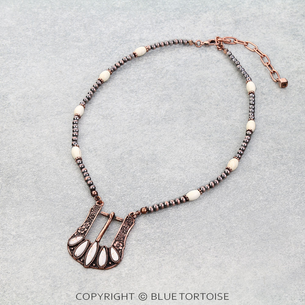 Western Floral Stone Buckle Necklace