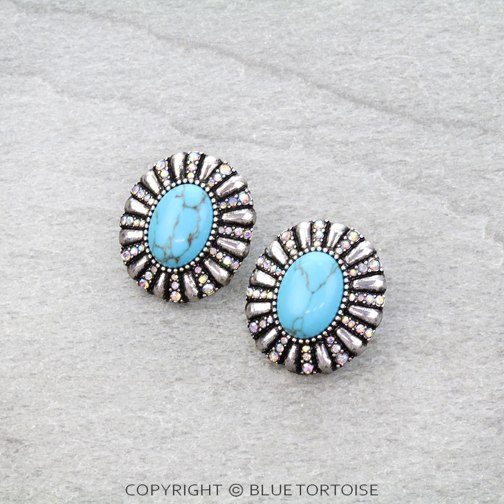 Western Concho Stone Stud Earrings