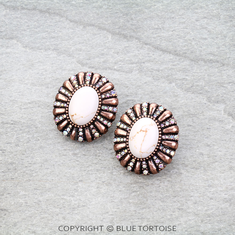 Western Concho Stone Stud Earrings
