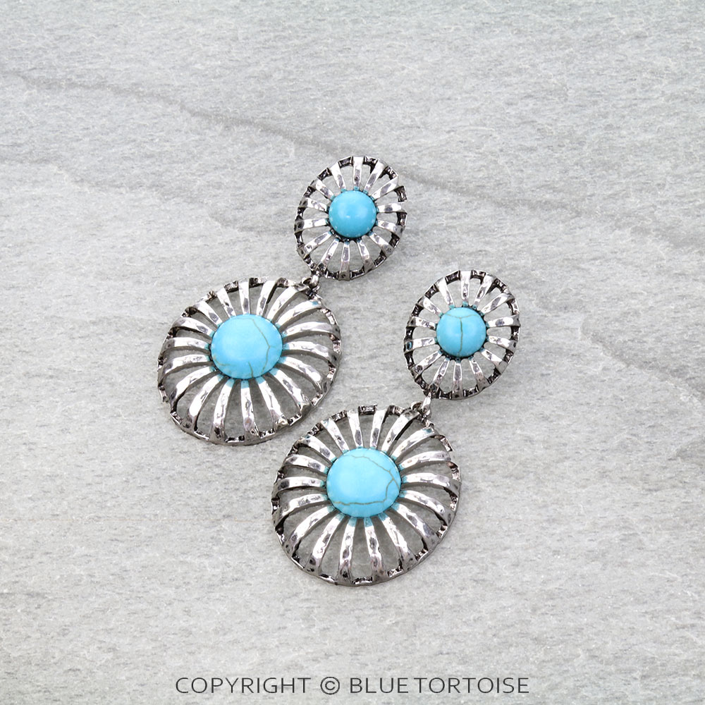Western Concho Stone Stud Earrings