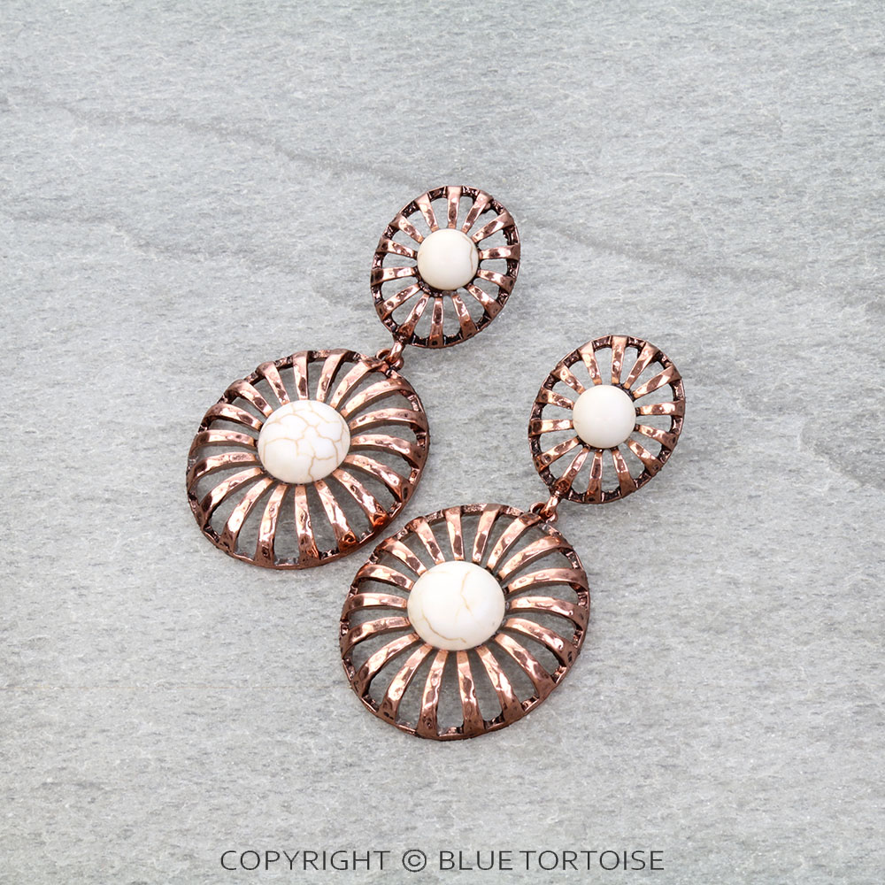 Western Concho Stone Stud Earrings