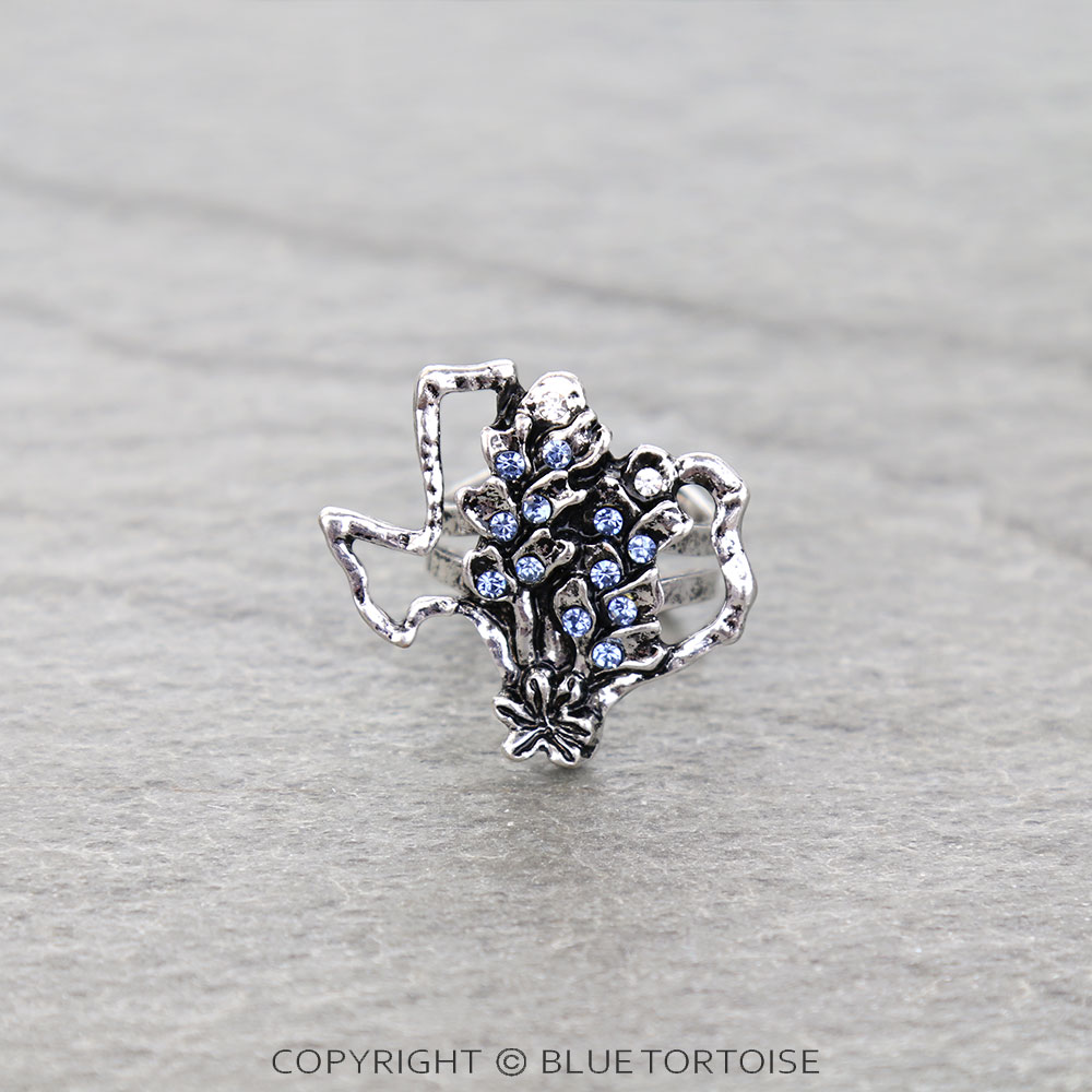 Western Blue Bonnet Texas Map Cuff Ring