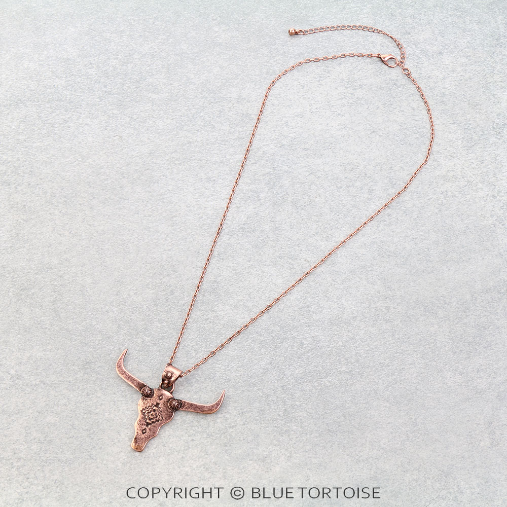 Western Aztec Steer Skull Necklace