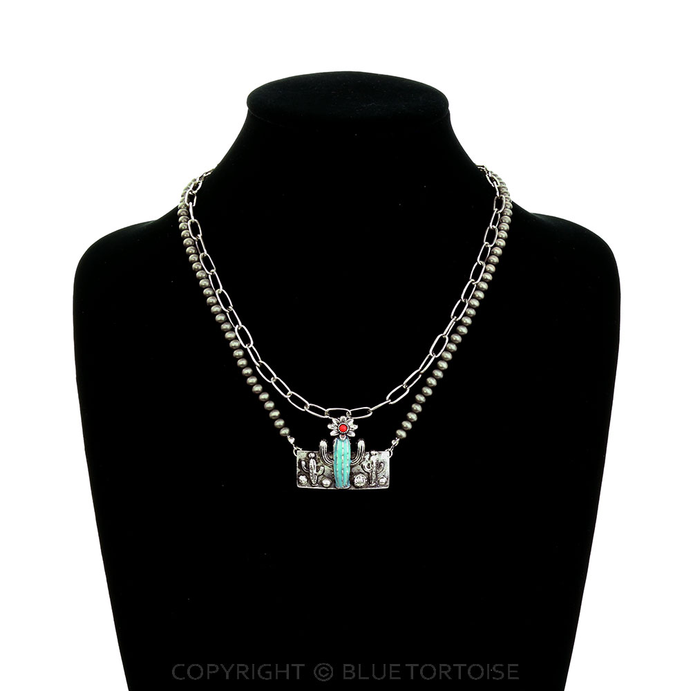 Western Cactus 2 layered Necklace - Image 2