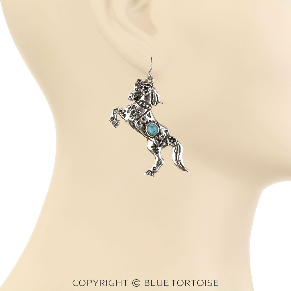 Western Horse Stone Dangle Earrings - Image 2