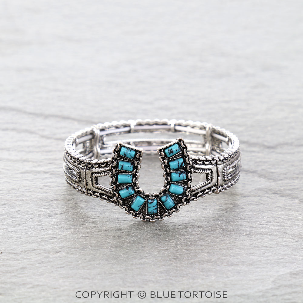 Western Horseshoe Stone Chain Stretch Bracelet