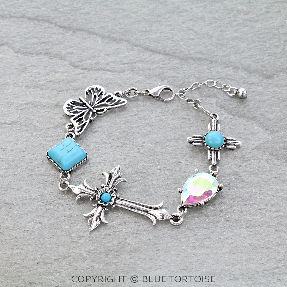 Western Cross Charm Link Bracelet