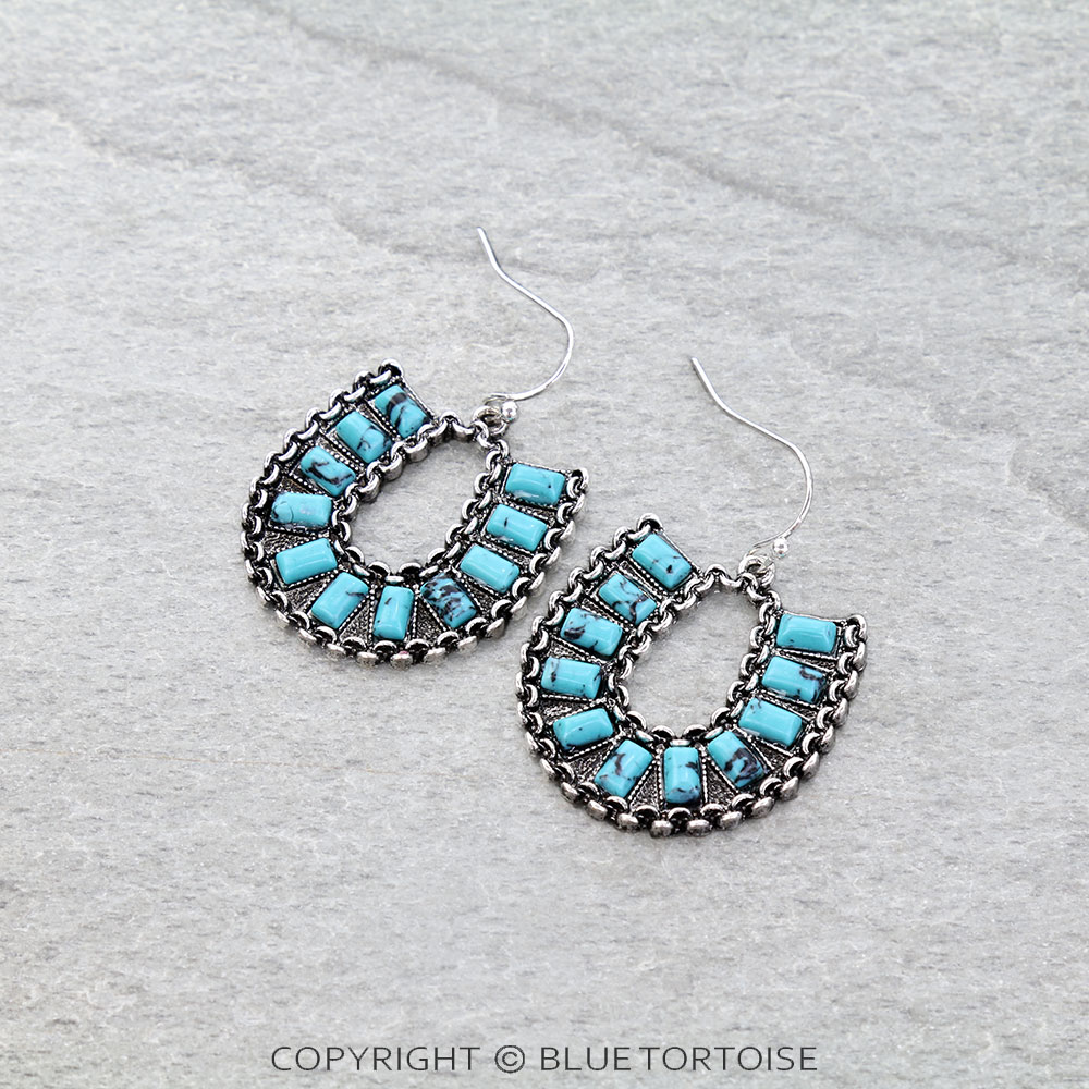 Western Horseshoe Stone Chain Dangle Earrings